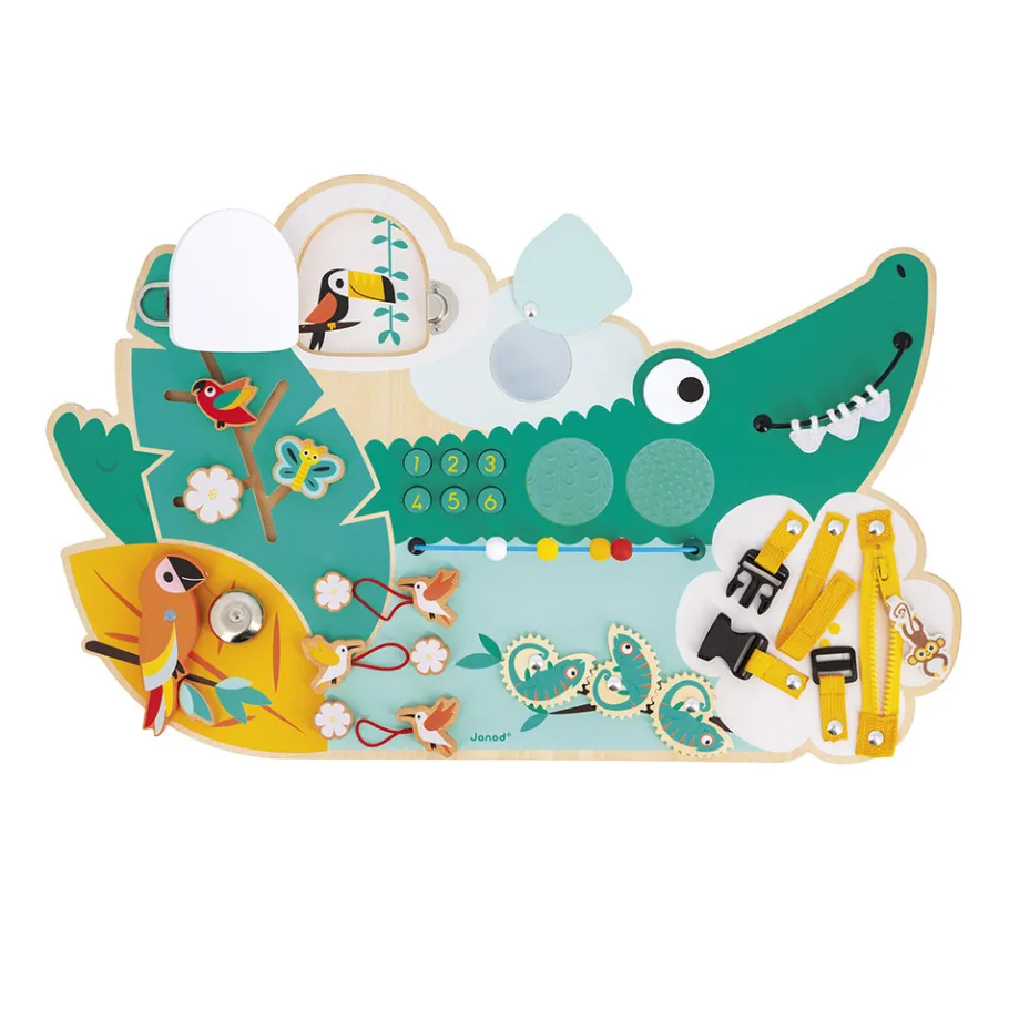 Janod Busy-board Crocodile en bois Tropik* Bouliers, Loopings & Panneaux D'Activités|Manipulation & Encastrement