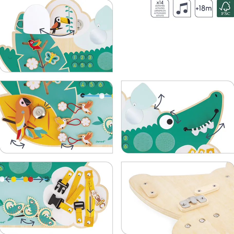 Janod Busy-board Crocodile en bois Tropik* Bouliers, Loopings & Panneaux D'Activités|Manipulation & Encastrement