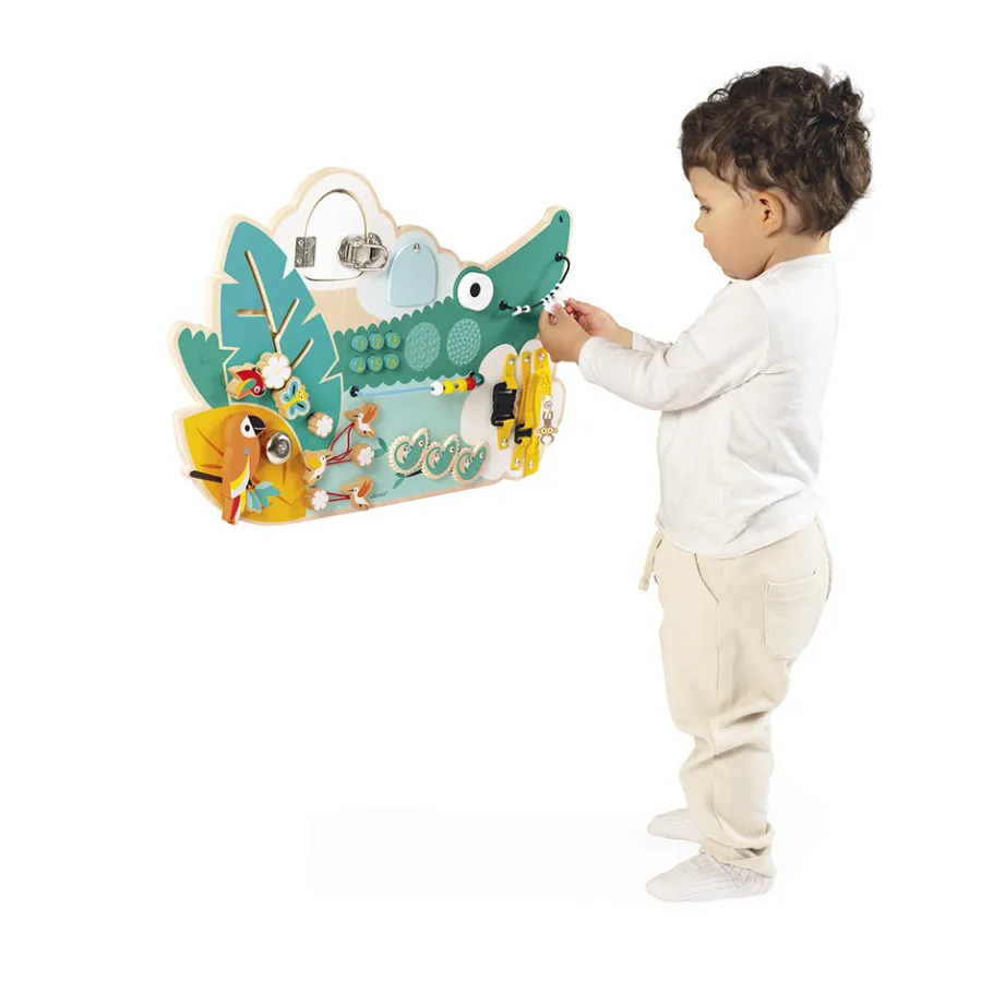 Janod Busy-board Crocodile en bois Tropik* Bouliers, Loopings & Panneaux D'Activités|Manipulation & Encastrement