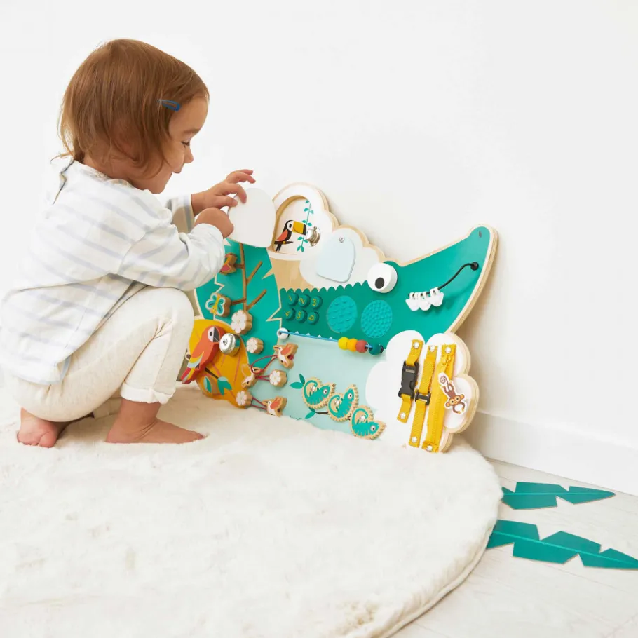 Janod Busy-board Crocodile en bois Tropik* Bouliers, Loopings & Panneaux D'Activités|Manipulation & Encastrement