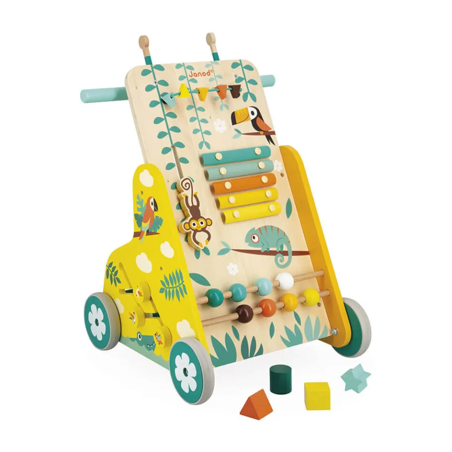 Janod Chariot de Marche Multi-Activités Tropik* Formes & Couleurs|Manipulation & Encastrement