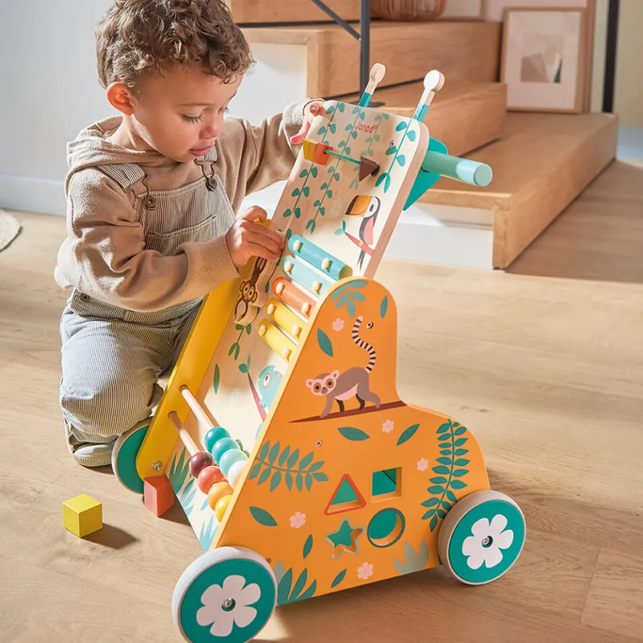 Janod Chariot de Marche Multi-Activités Tropik* Formes & Couleurs|Manipulation & Encastrement