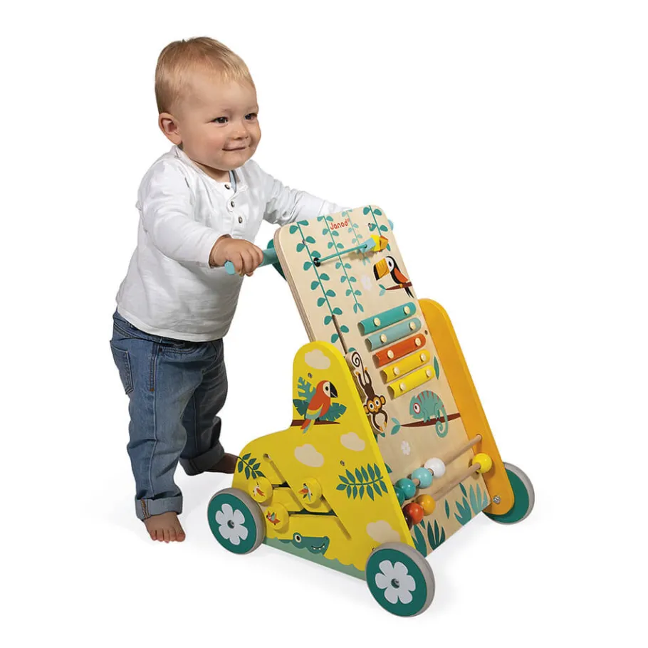 Janod Chariot de Marche Multi-Activités Tropik* Formes & Couleurs|Manipulation & Encastrement