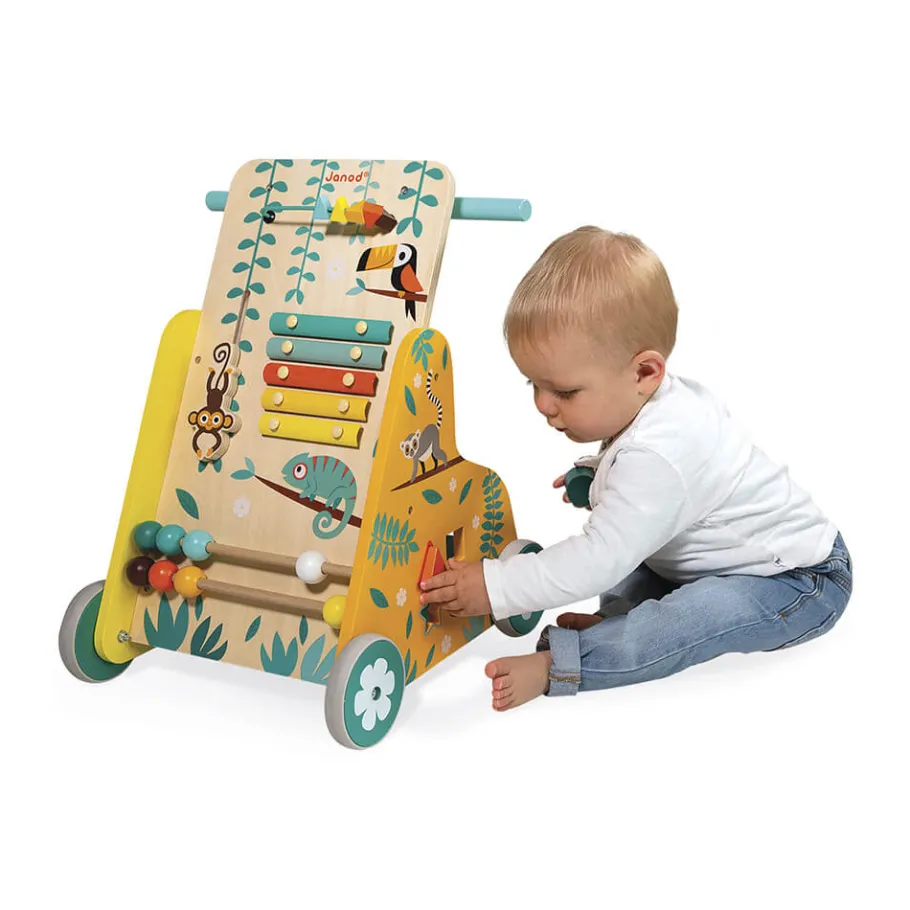 Janod Chariot de Marche Multi-Activités Tropik* Formes & Couleurs|Manipulation & Encastrement