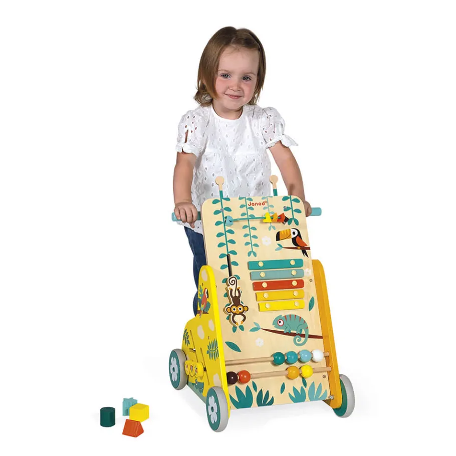 Janod Chariot de Marche Multi-Activités Tropik* Formes & Couleurs|Manipulation & Encastrement