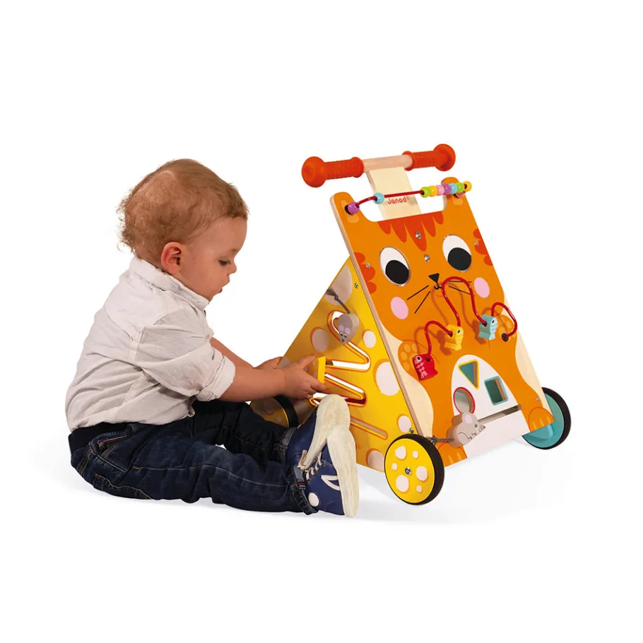 Janod Chariot Multi-Activités Chat (bois)* Bouliers, Loopings & Panneaux D'Activités|Manipulation & Encastrement