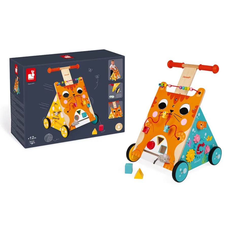 Janod Chariot Multi-Activités Chat (bois)* Bouliers, Loopings & Panneaux D'Activités|Manipulation & Encastrement