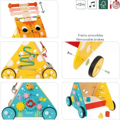 Janod Chariot Multi-Activités Chat (bois)* Bouliers, Loopings & Panneaux D'Activités|Manipulation & Encastrement