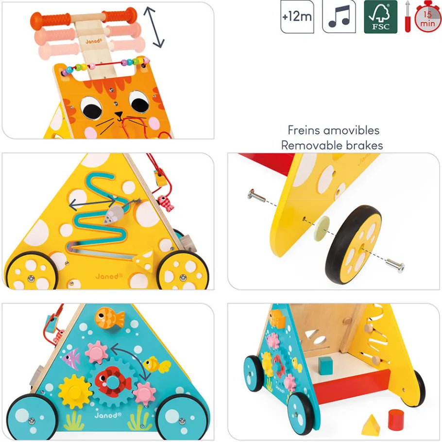 Janod Chariot Multi-Activités Chat (bois)* Bouliers, Loopings & Panneaux D'Activités|Manipulation & Encastrement