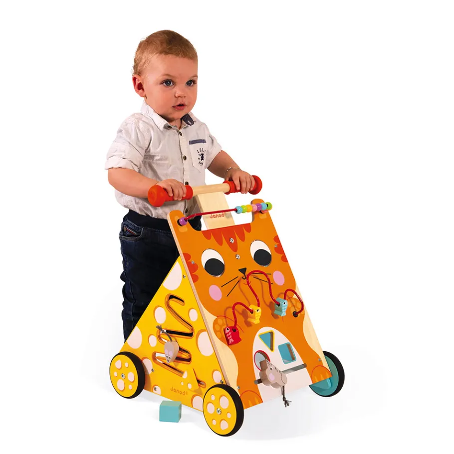 Janod Chariot Multi-Activités Chat (bois)* Bouliers, Loopings & Panneaux D'Activités|Manipulation & Encastrement