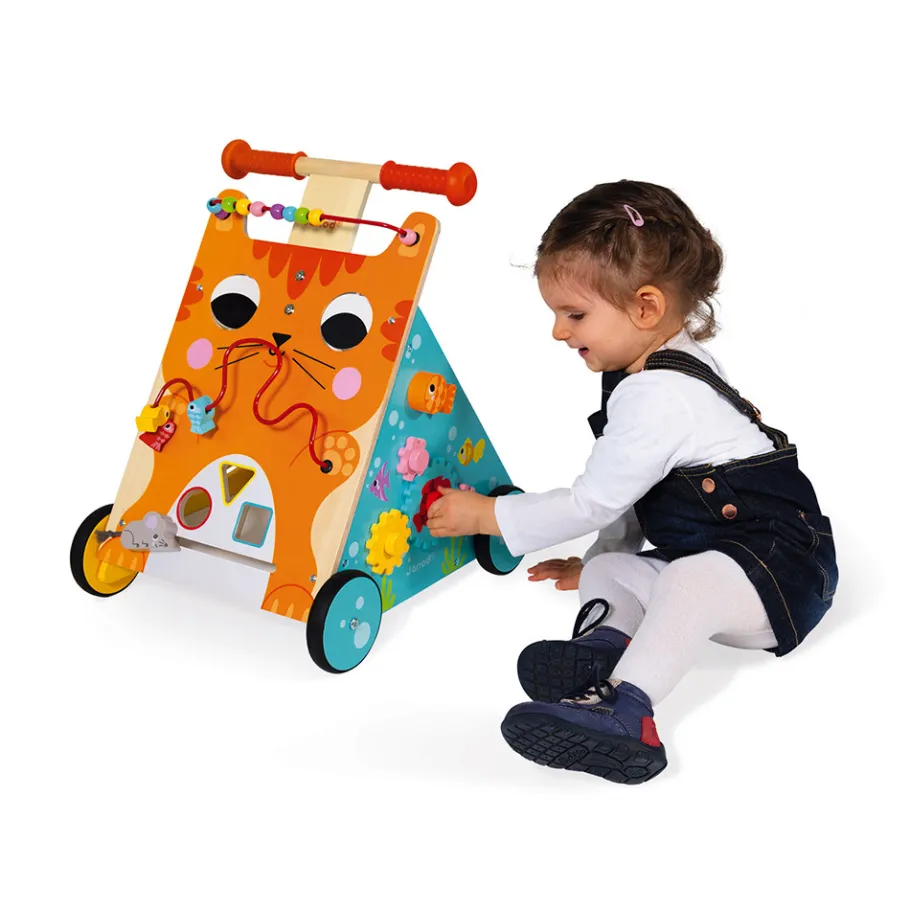 Janod Chariot Multi-Activités Chat (bois)* Bouliers, Loopings & Panneaux D'Activités|Manipulation & Encastrement