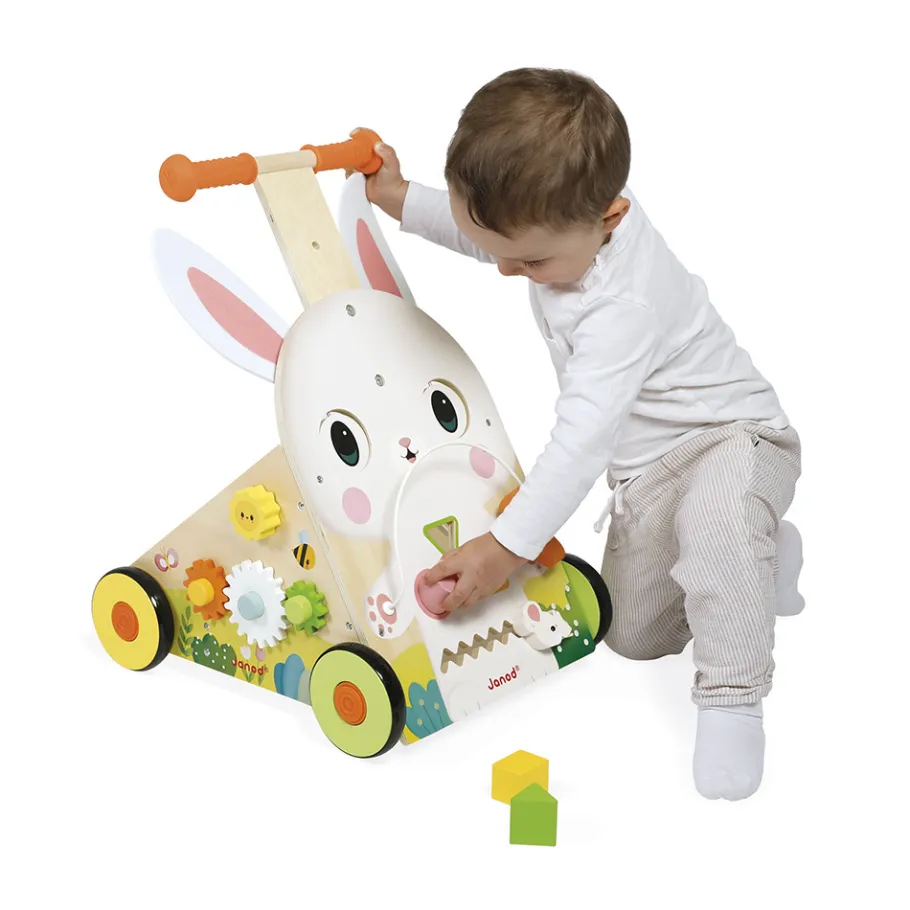 Janod Chariot Multi-Activités Lapin en bois* Tracteurs & Animaux De La Ferme|Manipulation & Encastrement