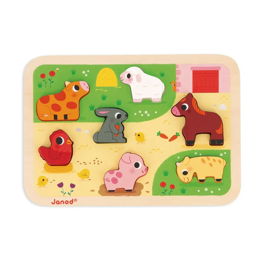 Janod Chunky Puzzle Ferme 7 pièces* Tracteurs & Animaux De La Ferme|Puzzles En Bois Premier Âge