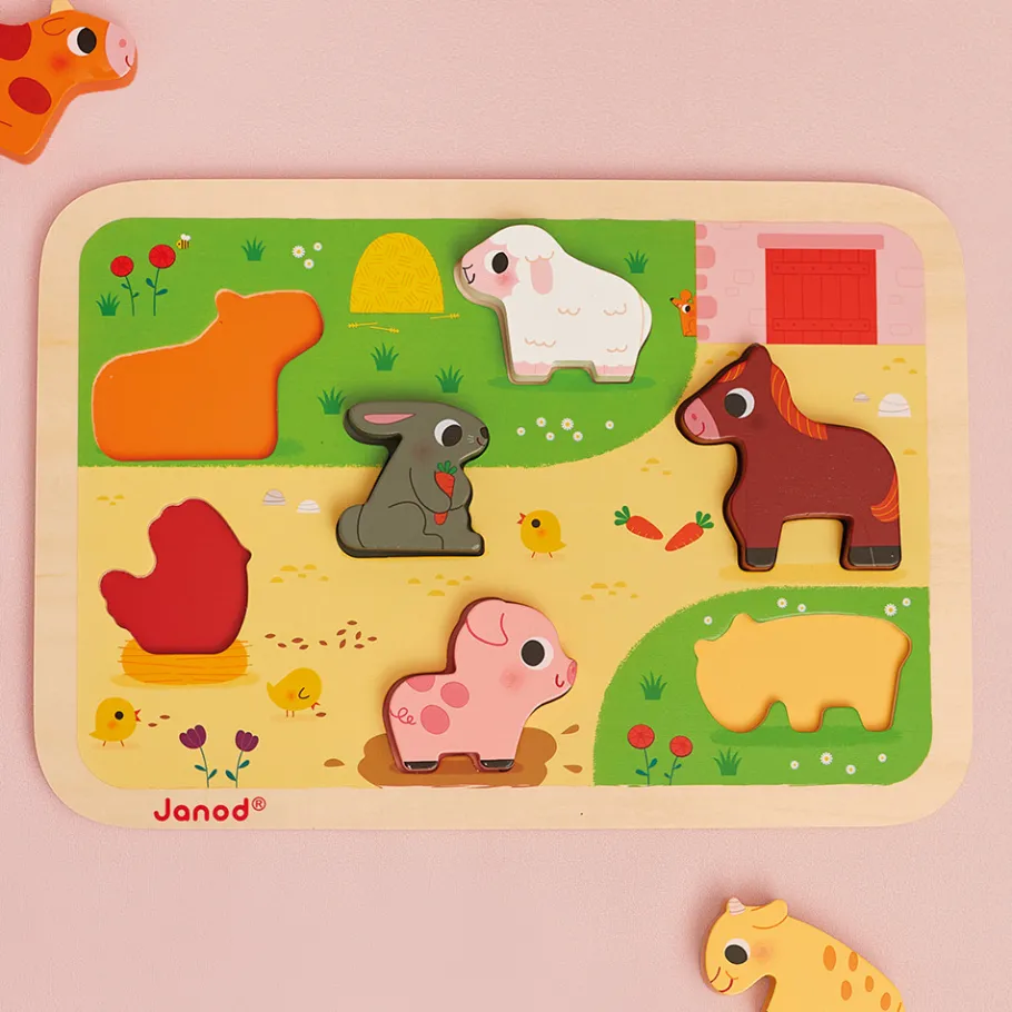 Janod Chunky Puzzle Ferme 7 pièces* Tracteurs & Animaux De La Ferme|Puzzles En Bois Premier Âge