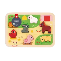 Janod Chunky Puzzle Ferme 7 pièces* Tracteurs & Animaux De La Ferme|Puzzles En Bois Premier Âge