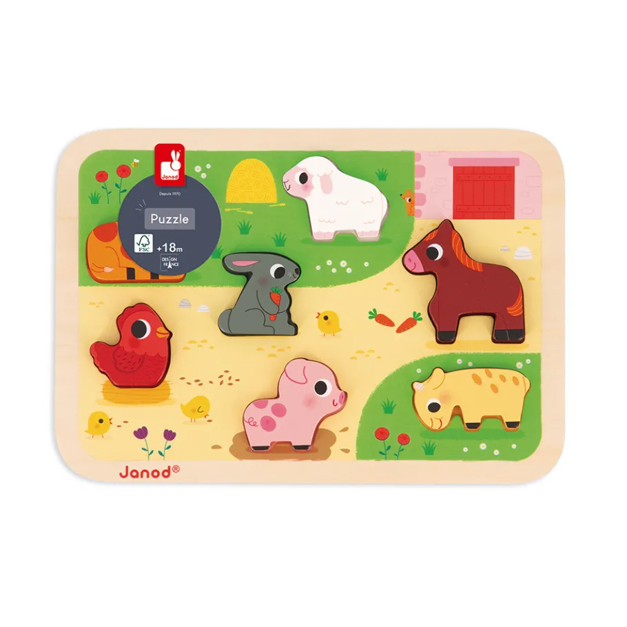 Janod Chunky Puzzle Ferme 7 pièces* Tracteurs & Animaux De La Ferme|Puzzles En Bois Premier Âge