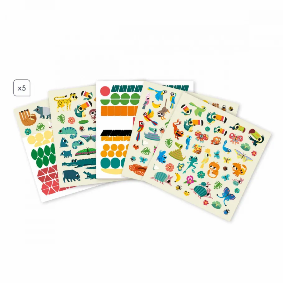 Janod Coffret Créatif Gommettes et Décors Jungle - 5 ans* Mosaïques & Gommettes