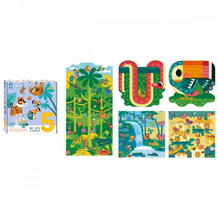 Janod Coffret Créatif Gommettes et Décors Jungle - 5 ans* Mosaïques & Gommettes