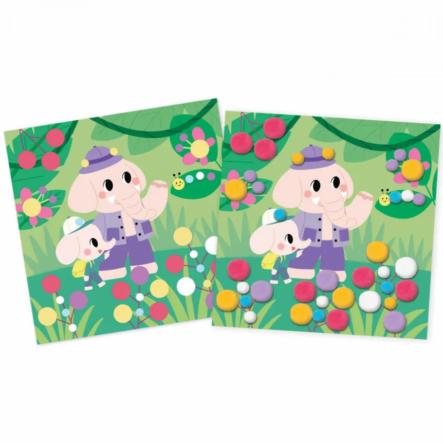 Janod Coffret Créatif Pompons - 3 ans* Mosaïques & Gommettes|Tampons & Papeterie