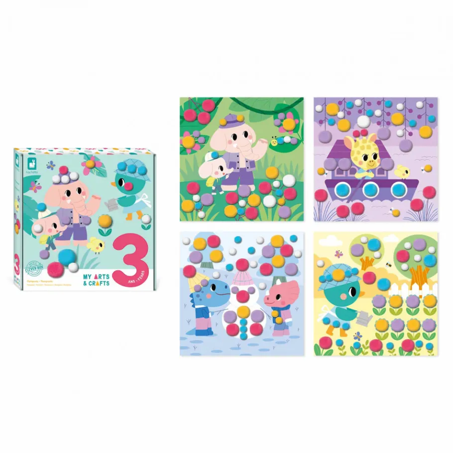 Janod Coffret Créatif Pompons - 3 ans* Mosaïques & Gommettes|Tampons & Papeterie