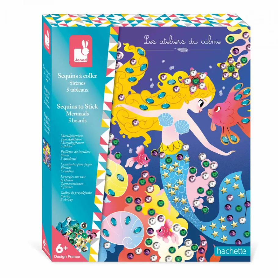 Janod Coffret Créatif Sequins à Coller Sirènes* Sable, Paillettes, Dorure & Strass|Collection "Les Ateliers Du Calme"