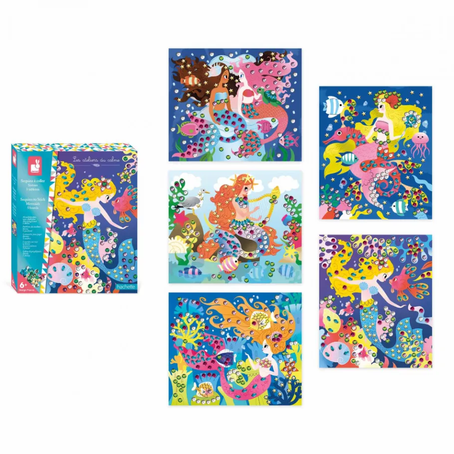Janod Coffret Créatif Sequins à Coller Sirènes* Sable, Paillettes, Dorure & Strass|Collection "Les Ateliers Du Calme"