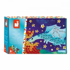 Janod Coffret Créatif Sequins à Coller Dragons* Sable, Paillettes, Dorure & Strass|Collection "Les Ateliers Du Calme"