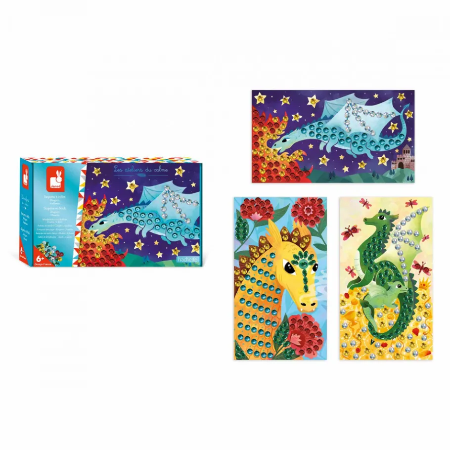 Janod Coffret Créatif Sequins à Coller Dragons* Sable, Paillettes, Dorure & Strass|Collection "Les Ateliers Du Calme"