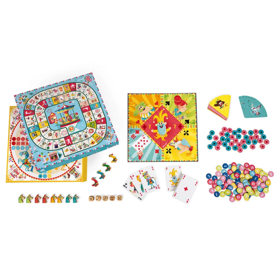 Janod Coffret multi jeux carrousel (bois et carton)* Jeux De Parcours|Jeux Éducatifs Primaire