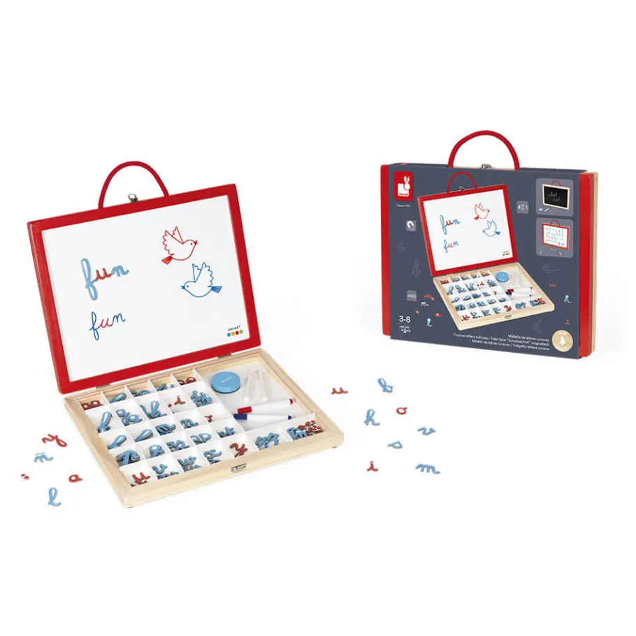 Janod Essentiel - Mallette de Lettres Cursives 4 en 1* Jeux Éducatifs Primaire|Jeux Éducatifs Chiffres & Lettres
