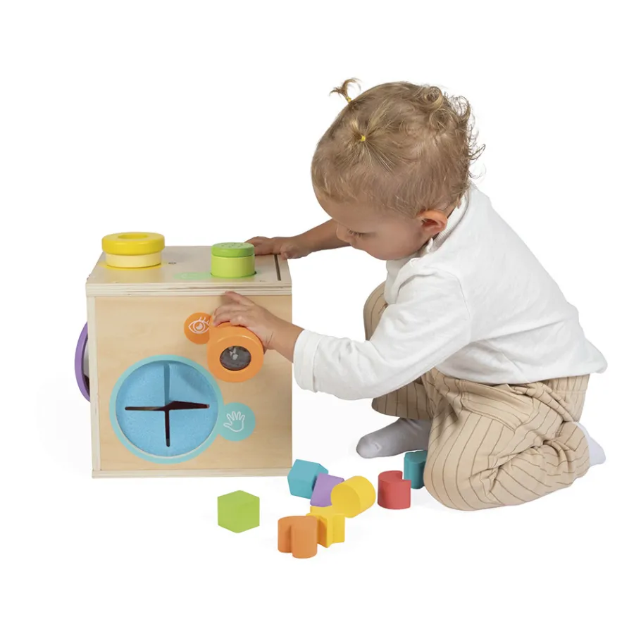 Janod Jeu Sensoriel - Boîte Sensorielle* Cubes & Pyramides|Manipulation & Encastrement