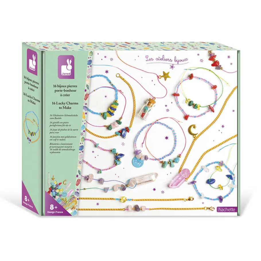 Janod Kit Créatif - 16 Bijoux Pierre Porte-Bonheur à Créer* Collection "Les Ateliers Bijoux" & Les Perles