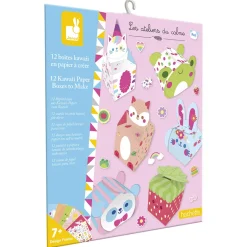 Janod Kit Créatif - 12 Boîtes en Papier Kawaii à Créer* Créations 3D|Collection "Les Ateliers Du Calme"