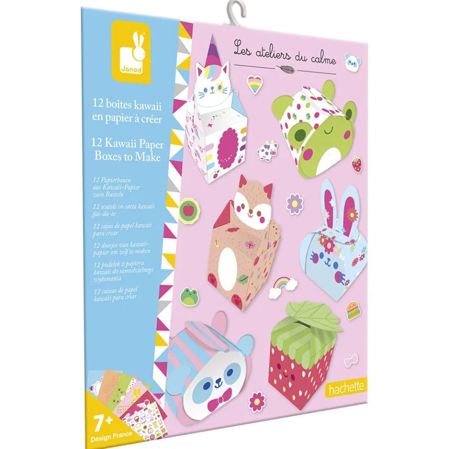 Janod Kit Créatif - 12 Boîtes en Papier Kawaii à Créer* Créations 3D|Collection "Les Ateliers Du Calme"