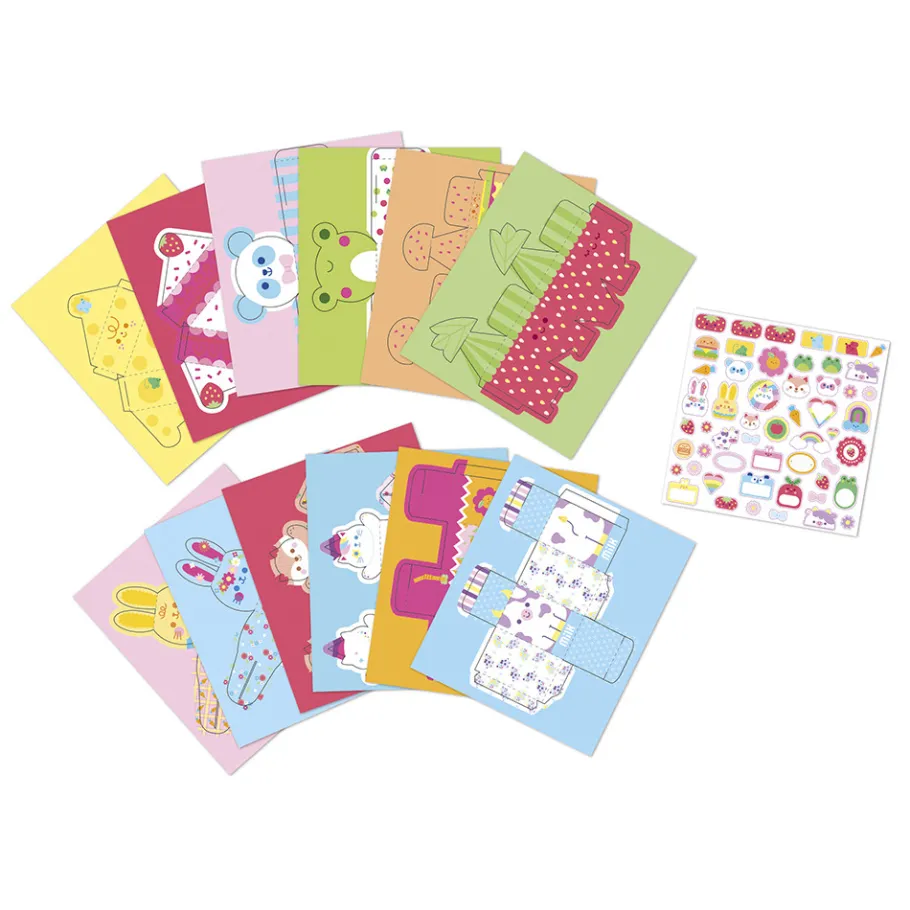 Janod Kit Créatif - 12 Boîtes en Papier Kawaii à Créer* Créations 3D|Collection "Les Ateliers Du Calme"