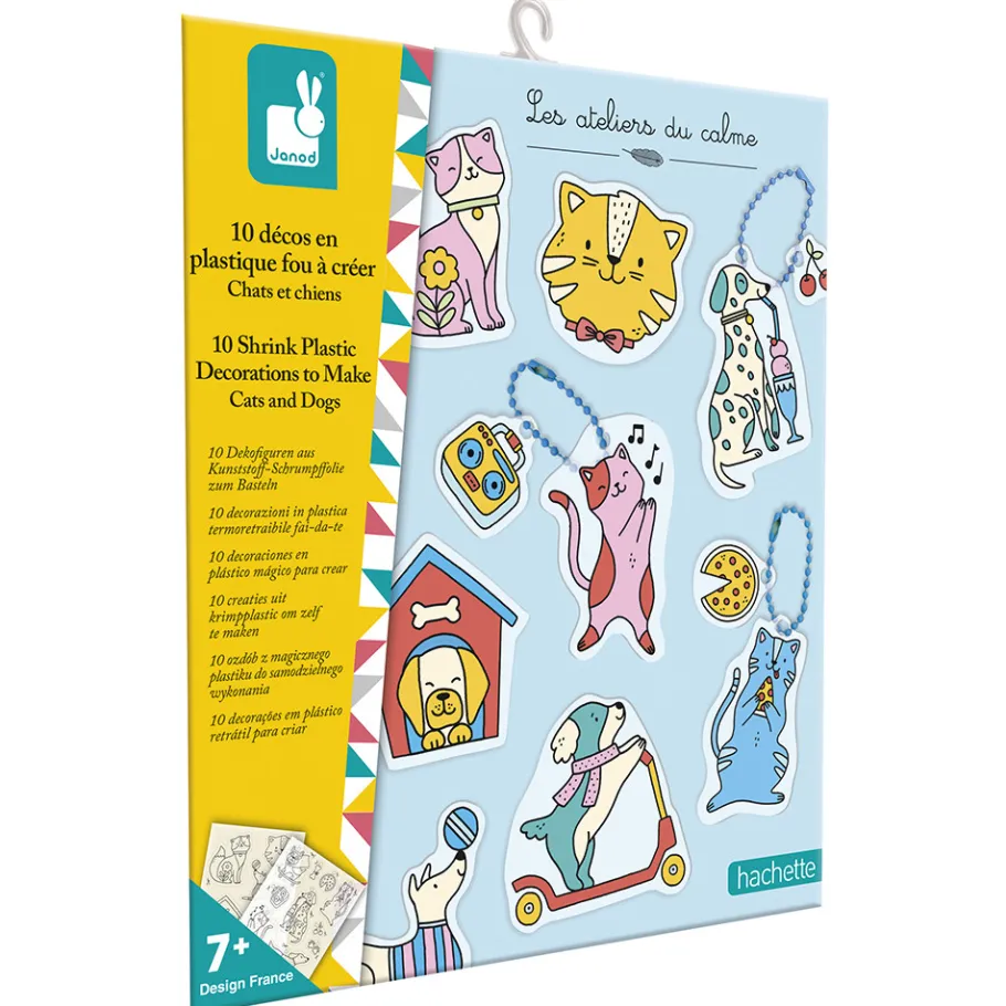 Janod Kit Créatif - 10 Décos en Plastique Fou Chats et Chiens à Créer* Créations 3D|Collection "Les Ateliers Du Calme"