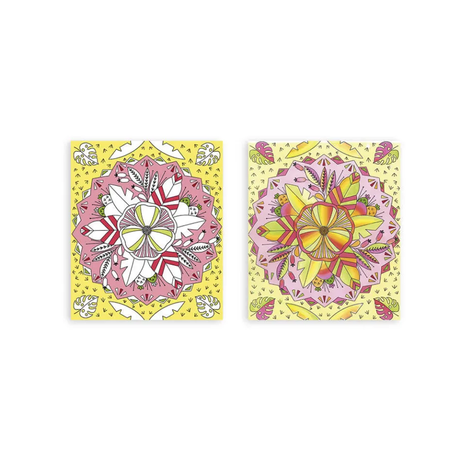 Janod Kit Créatif - 4 Tableaux Peinture Arc-en-Ciel Mandala* Peinture Par Numéro & Coloriage