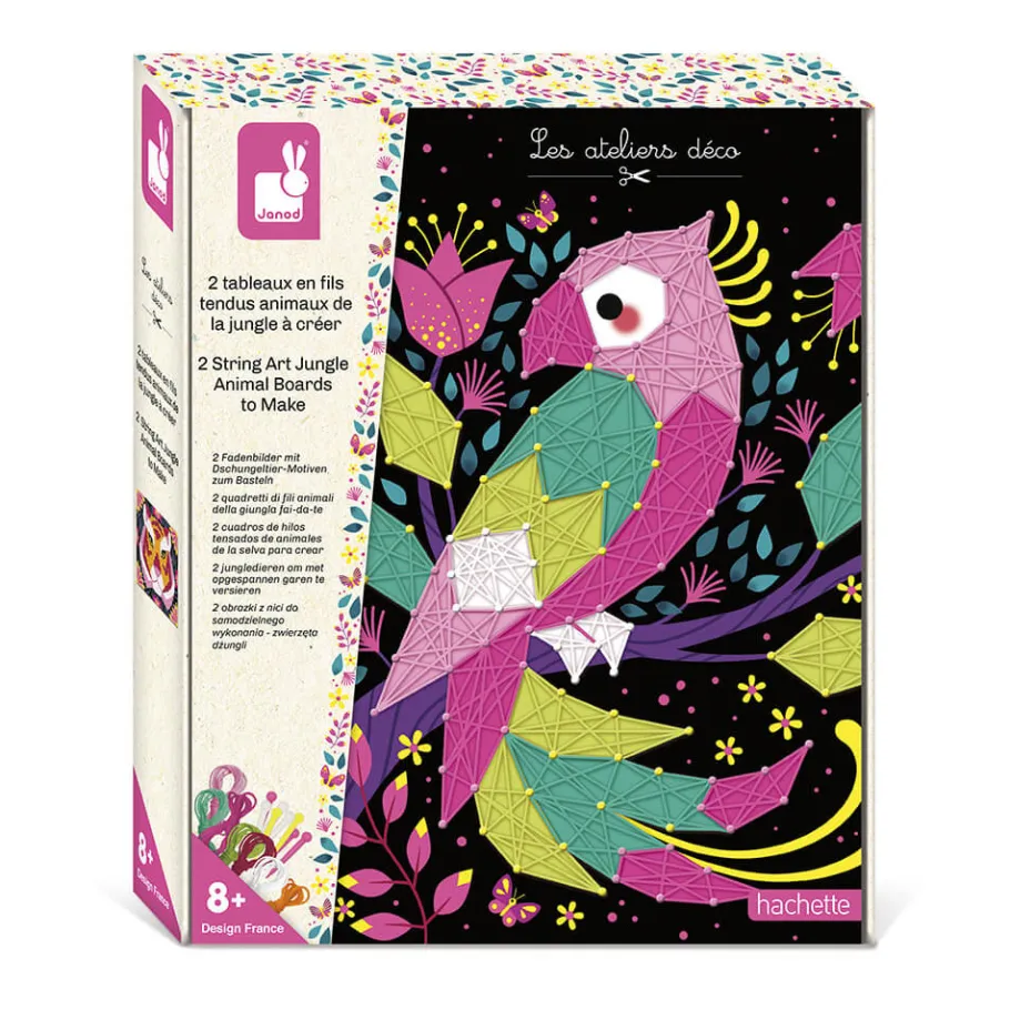 Janod Kit Créatif - Coffret 2 Tableaux Fils Tendus Animaux de la Jungle à Créer* Créations 3D|Crochet, Tricot & Laçage