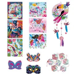 Janod Kit Créatif - Coffret Multi-Activités 11 Décos Girly* Créations 3D|Sable, Paillettes, Dorure & Strass