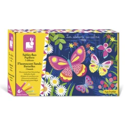 Janod Kit Créatif - Coffret Sables fluo Papillons* Sable, Paillettes, Dorure & Strass|Collection "Les Ateliers Du Calme"