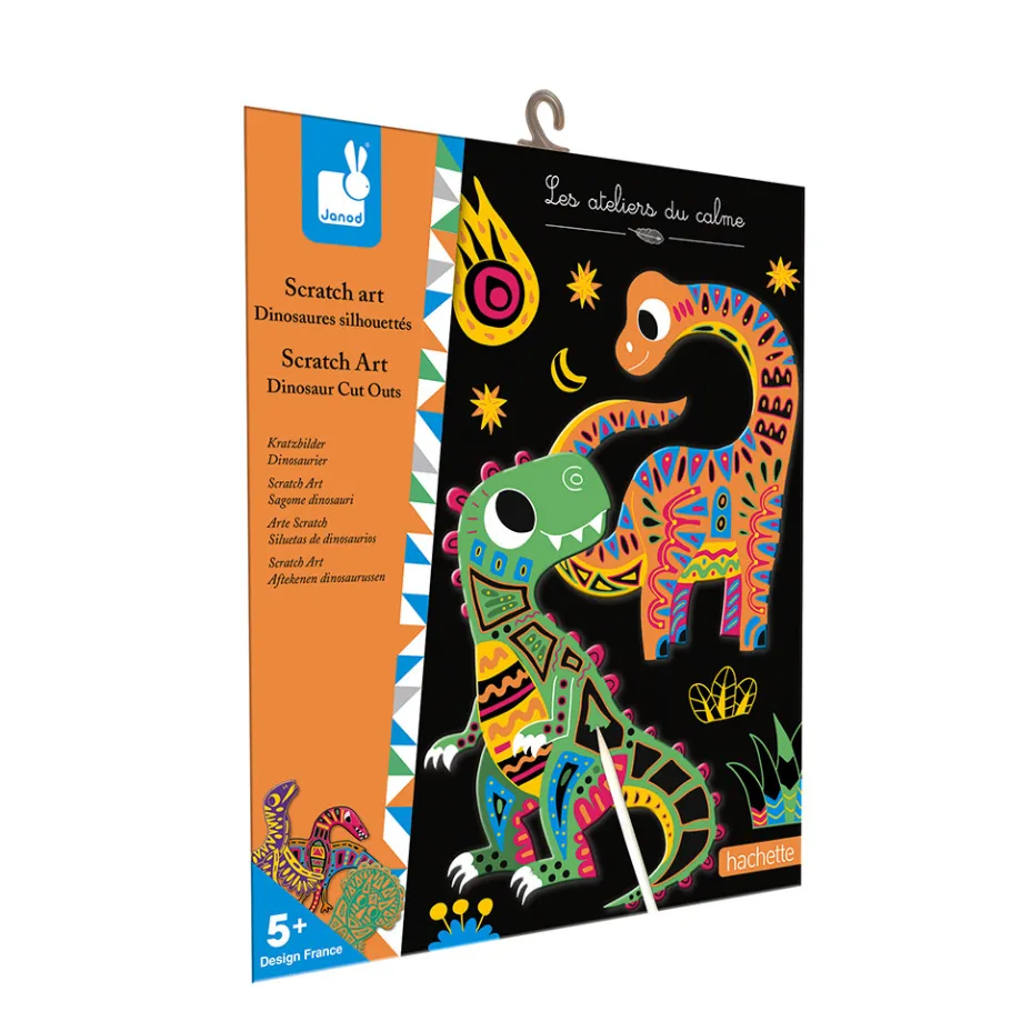 Janod Kit Créatif - Scratch Art Dinosaures Silhouettés* Cartes À Gratter|Collection "Les Ateliers Du Calme"