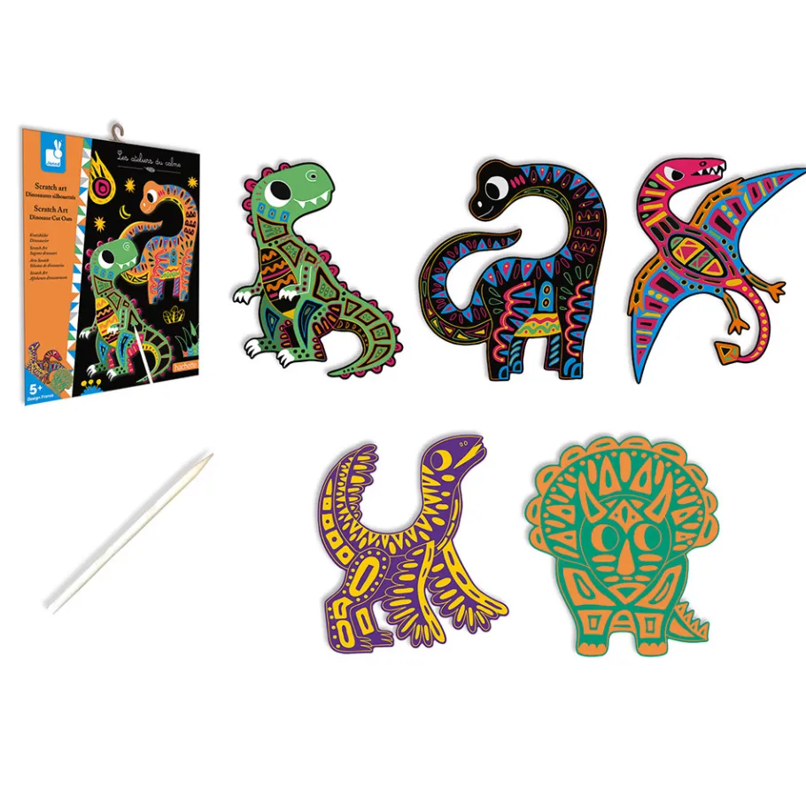 Janod Kit Créatif - Scratch Art Dinosaures Silhouettés* Cartes À Gratter|Collection "Les Ateliers Du Calme"