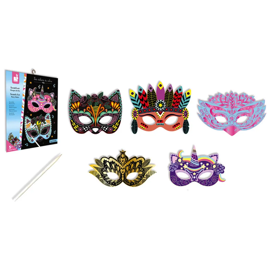 Janod Kit Créatif - Scratch Art Masques De Fête* Cartes À Gratter|Collection "Les Ateliers Du Calme"