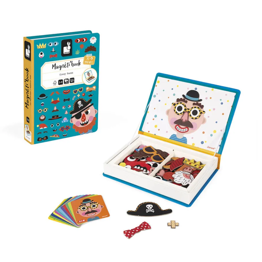 Janod Magnéti'book Crazy Faces garçon, 70 magnets* Jeux Éducatifs Magnétiques