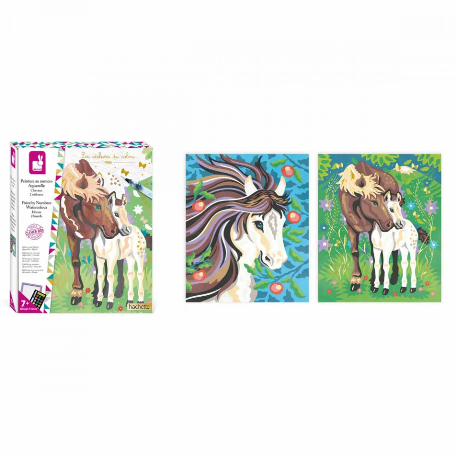 Janod Peinture au Numéro Aquarelle Chevaux* Peinture Par Numéro & Coloriage|Collection "Les Ateliers Du Calme"