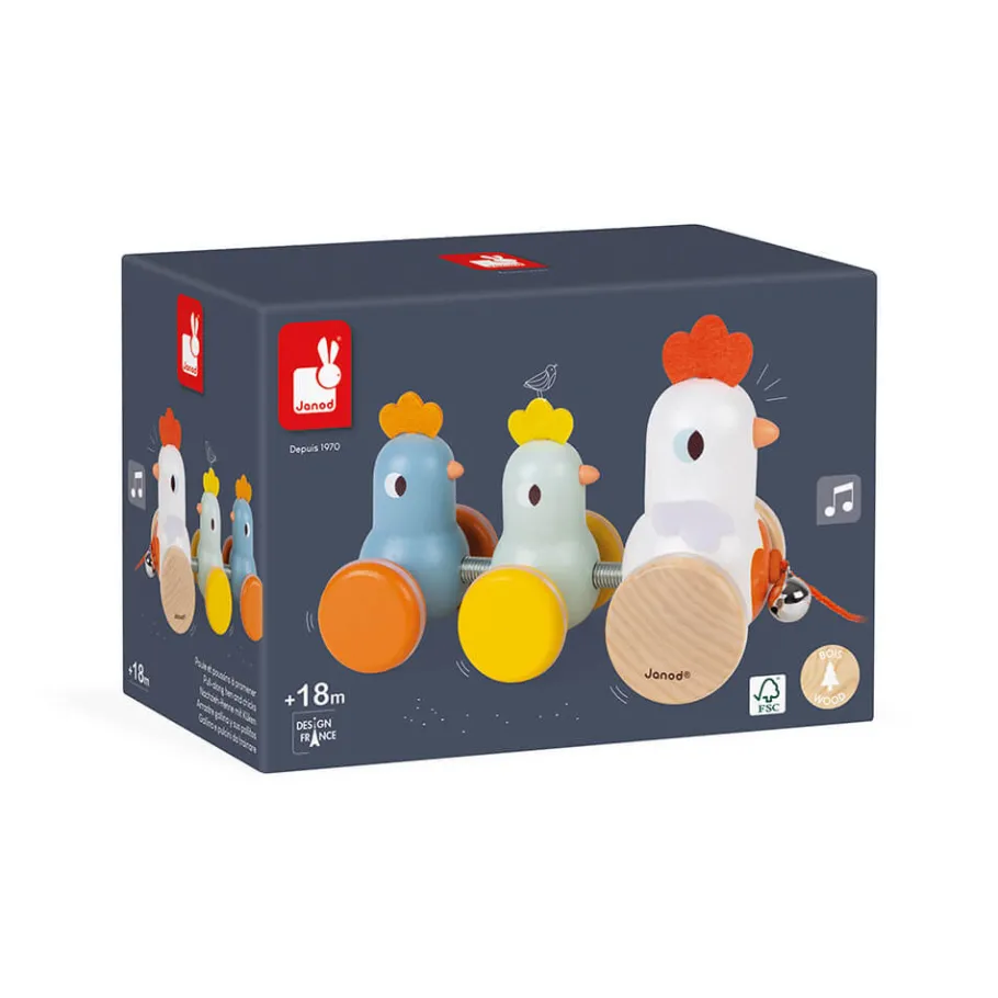 Janod Poule et Poussins à promener* Jouets À Promener & À Pousser
