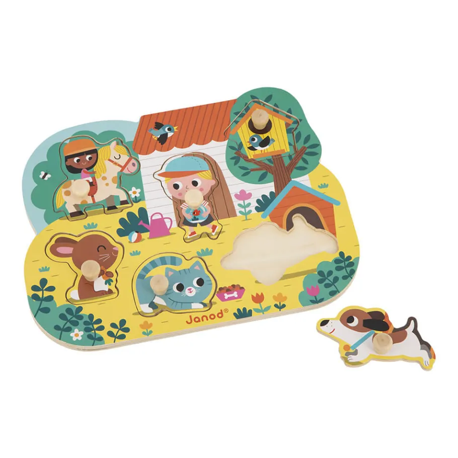 Janod Puzzle Campagne 6 pièces* Tracteurs & Animaux De La Ferme|Puzzles En Bois Premier Âge
