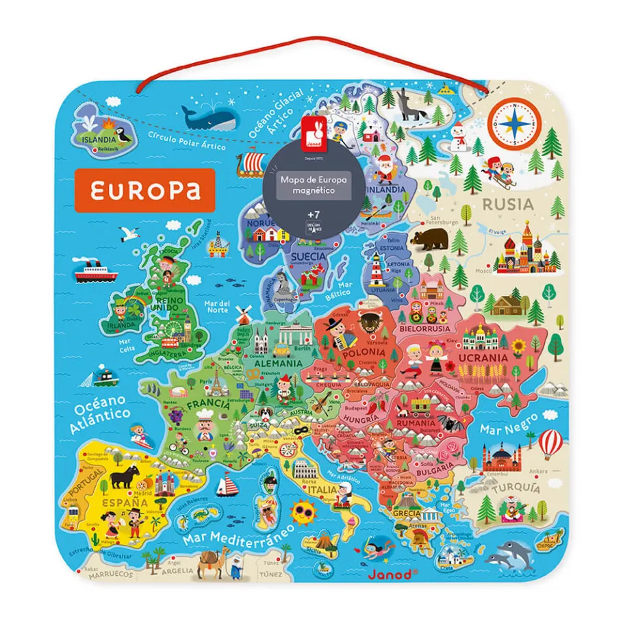 Janod Puzzle Carte d'Europe Magnétique Espagnol (bois)* Jeux Éducatifs Primaire|Jeux Éducatifs Science & Géographie