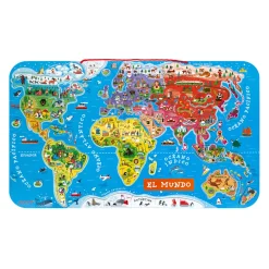 Janod Puzzle Carte Monde Magnétique 92 pièces Espagnol* Jeux Éducatifs Primaire|Jeux Éducatifs Science & Géographie