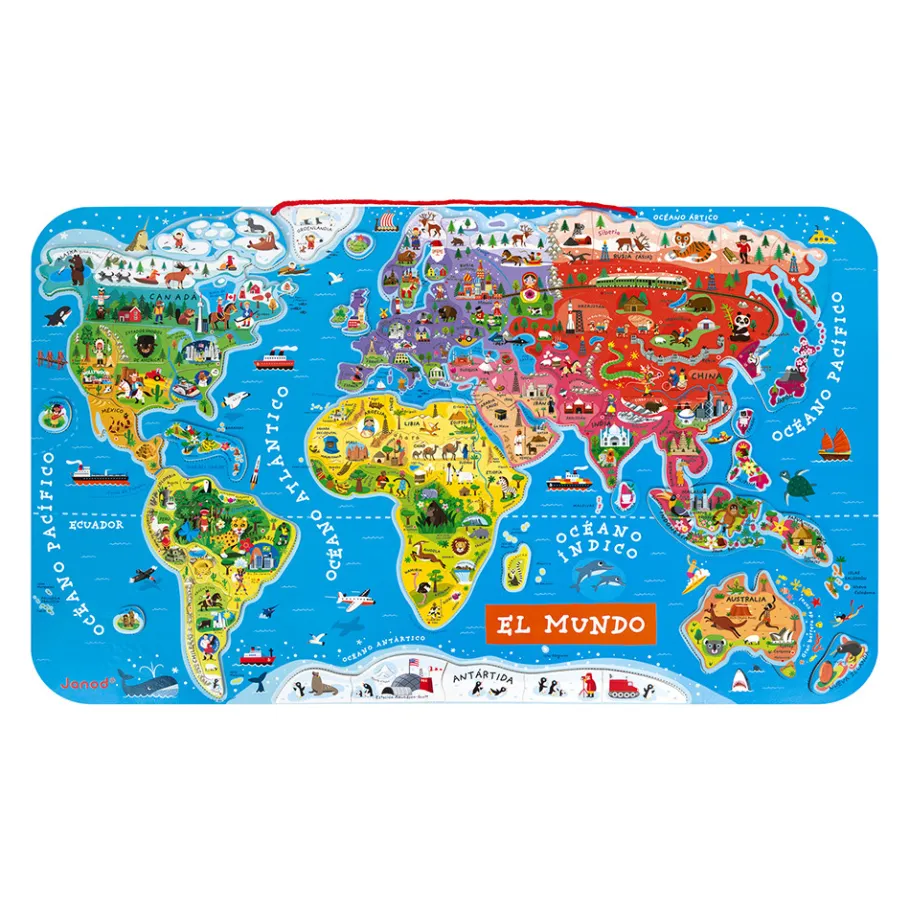 Janod Puzzle Carte Monde Magnétique 92 pièces Espagnol* Jeux Éducatifs Primaire|Jeux Éducatifs Science & Géographie